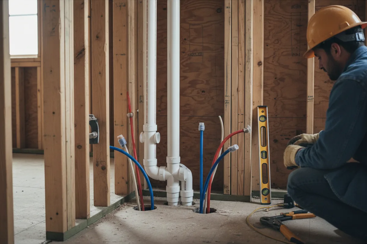 Drain and supply rough-in during Sump Pump Repair in Lake Bluff